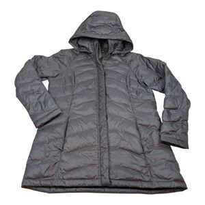 The North Face Jacket Womens Large Puffer Coat 600 Goose Down Quilted Black Gray